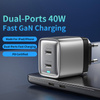WEKOME WP-U02 Mecha Series - Napájecí nabíječka 2x USB-C Super Fast Charger GaN 40W (stříbrná)