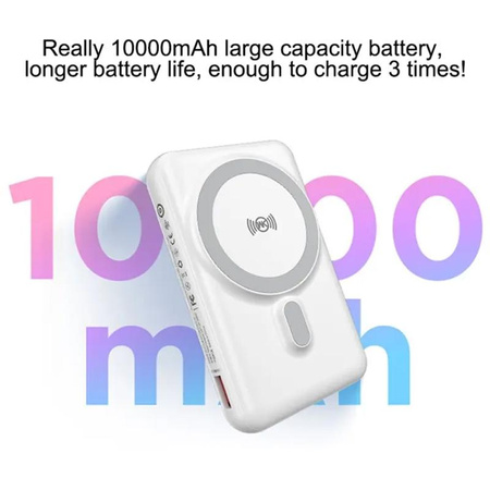 WEKOME WP-12 Tint Series - Banque d'alimentation inductive MagSafe 10000 mAh avec câble intégré USB-C / Lightning / Micro USB / USB-A (Blanc)