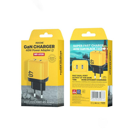 WEKOME WP-U128 - 2x USB-C Super Fast Charger GaN 40W (Yellow)