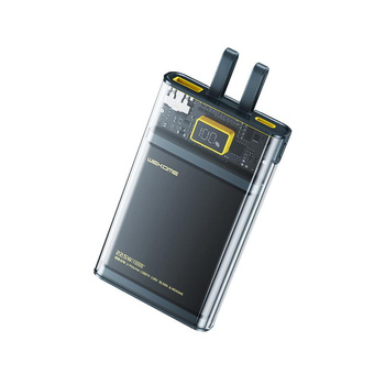 WEKOME WP-323 Vanguard Series - Power banka 10000 mAh se super nabíjením a integrovaným USB-C a Lightning PD 20W + QC 22,5W kabelem (černá / průhledná)