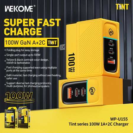 WEKOME WP-U155 Tint Series - Super rychlá nabíječka 2x USB-C a USB-A GaN 100W (žlutá)