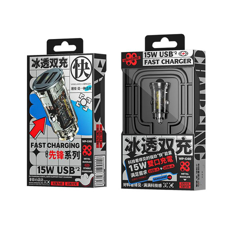 WEKOME WP-C40 Vanguard Series - Car Charger 2 x USB-A Fast Charging 15W (Black / Transparent)