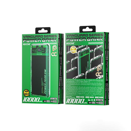 WEKOME WP-353 Vanguard Series - Power banka 10000 mAh PD 20W + QC 22,5W (zelená / průhledná)