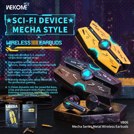WEKOME VB06 Mecha Series - Bluetooth V5.3 TWS Wireless Headphones with Charging Case (Yellow)