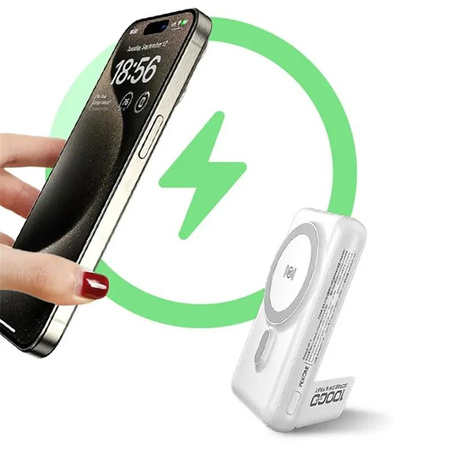 WEKOME WP-12 Tint Series - Banque d'alimentation inductive MagSafe 10000 mAh avec câble intégré USB-C / Lightning / Micro USB / USB-A (Blanc)