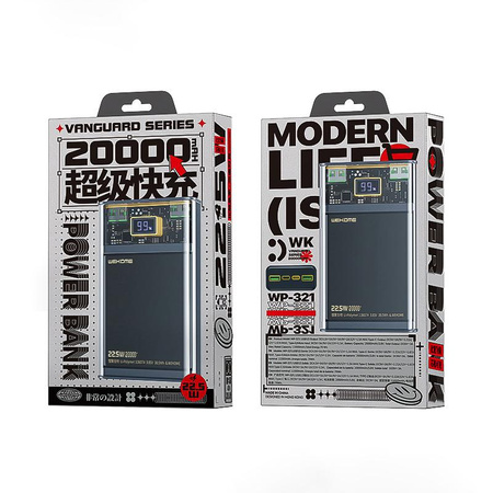 WEKOME WP-321 Vanguard Series - Powerbank 20000 mAh Super Charging PD 20W + QC 22.5W (Schwarz / Transparent)
