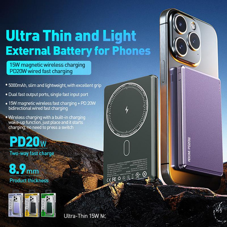 WEKOME WP-30 Mecha Series Ultra Thin - Banque d'énergie à induction 5000 mAh Fast Charging PD 20W MagSafe (Tarnish)