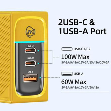 WEKOME WP-U155 Tint Series - Super rychlá nabíječka 2x USB-C a USB-A GaN 100W (žlutá)