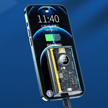 WEKOME WP-345 Vanguard Series - Power banka 10000 mAh s rychlým nabíjením a integrovaným USB-C a Lightning PD 20W + QC 22,5W kabelem (žlutá)