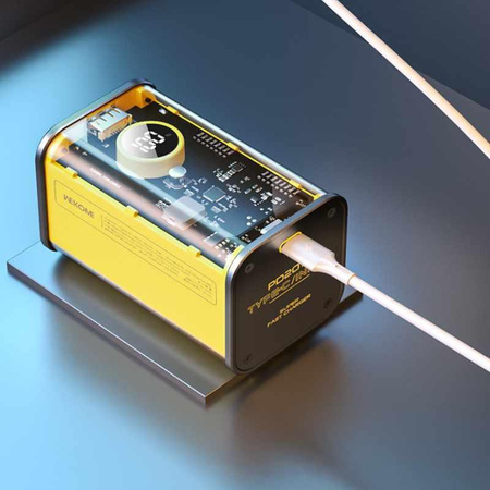 WEKOME WP-347 Vanguard Series - Power bank 20000 mAh Super Fast Charging with built-in USB-C PD 20W & Lightning + USB-A QC3.0 22.5W cable (Yellow)
