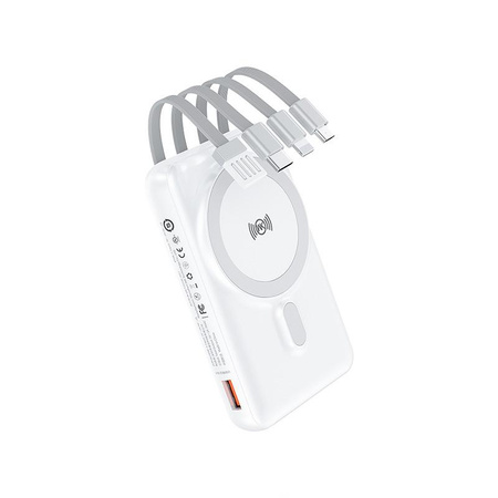 WEKOME WP-12 Tint Series - Banque d'alimentation inductive MagSafe 10000 mAh avec câble intégré USB-C / Lightning / Micro USB / USB-A (Blanc)