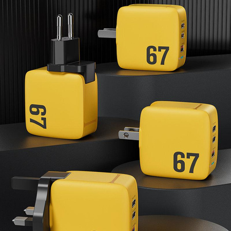 WEKOME WP-U141 Tint Series - Ladegerät 2x USB-C & USB-A Superschnellladegerät GaN 67W (Gelb)