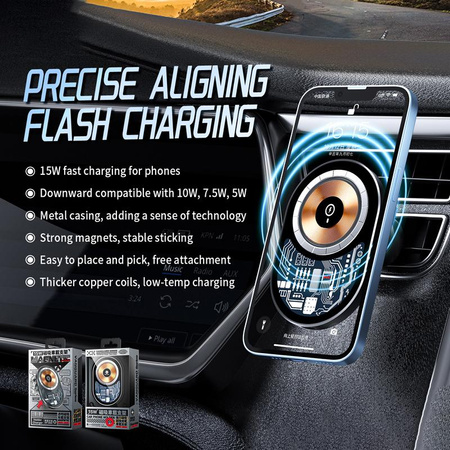 WEKOME WP-U202 Vanguard Series - Magnetic car mount with 15W MagSafe wireless charging (Black)