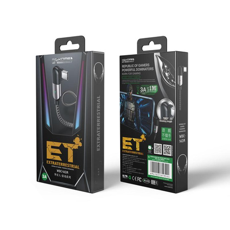 WEKOME WDC-142 Game Series - USB-A to Micro USB 3A Gaming Cable 180° Rotation 1 m (Tarnish)