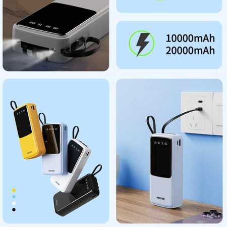 WEKOME WP-10 Pop Digital Series - Power banka 20000 mAh s integrovaným kabelem USB-C / Lightning / Micro USB / USB-A (černá)
