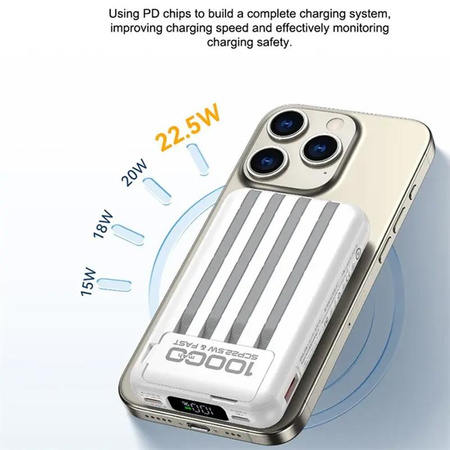 WEKOME WP-12 Tint Series - indukční powerbanka MagSafe 10000 mAh s integrovaným kabelem USB-C / Lightning / Micro USB / USB-A (bílá)