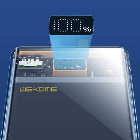 WEKOME WP-325 Vanguard Series - Powerbank 20000 mAh Super Charging mit integriertem USB-C & Lightning PD 20W + QC 22.5W Kabel (Schwarz / Transparent)