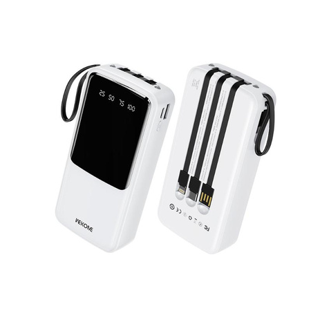 WEKOME WP-10 Pop Digital Series - Power bank 20000 mAh with built-in USB-C / Lightning / Micro USB / USB-A cable (White)