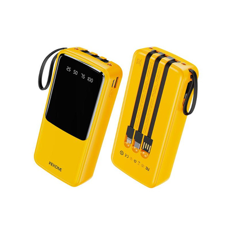 WEKOME WP-10 Pop Digital Series - Power bank 20000 mAh with built-in USB-C / Lightning / Micro USB / USB-A cable (Yellow)