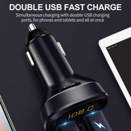 WEKOME WP-C26 - Bluetooth / MicroSD / 2x USB-A FM transmitter + 17W car charger (Black)
