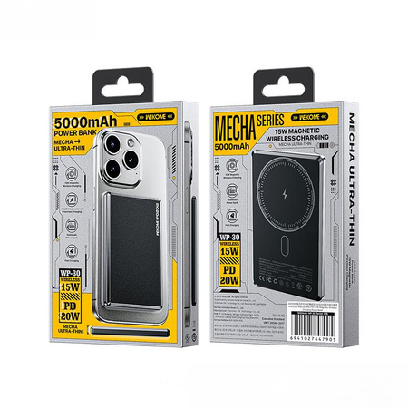 WEKOME WP-30 Mecha Series Ultra Thin - Indukční powerbanka 5000 mAh s rychlým nabíjením PD 20W MagSafe (matný)