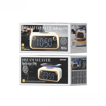 WEKOME Beluga D6 Dream - Multifunkcionális vezeték nélküli hangszóró / FM rádió induktív töltéssel 15W MagSafe (fehér)