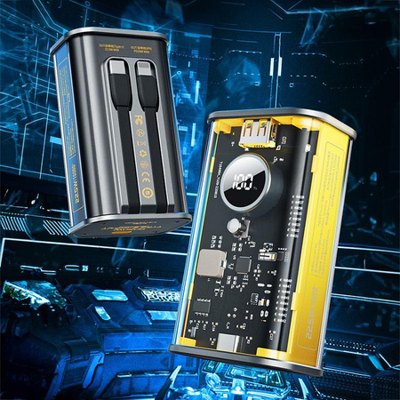 WEKOME WP-345 Vanguard Series - Power bank 10000 mAh Fast Charging with built-in USB-C & Lightning PD cable 20W + QC 22.5W (Yellow)