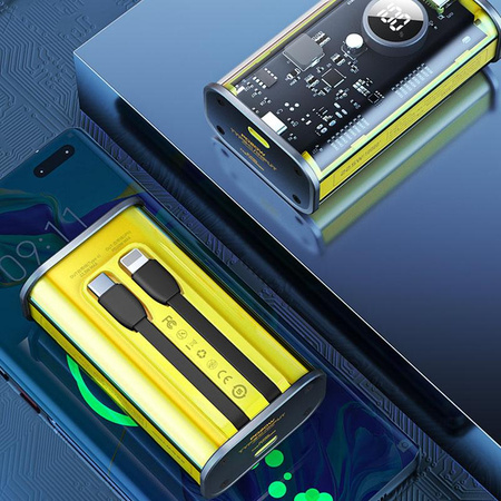 WEKOME WP-345 Vanguard Series - Power bank 10000 mAh Fast Charging with built-in USB-C & Lightning PD cable 20W + QC 22.5W (Yellow)