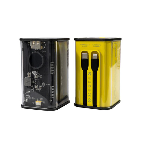 WEKOME WP-347 Vanguard Series - Power bank 20000 mAh Super Fast Charging with built-in USB-C PD 20W & Lightning + USB-A QC3.0 22.5W cable (Yellow)