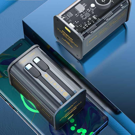 WEKOME WP-347 Vanguard Series - Powerbank 20000 mAh Superschnellladung mit integriertem USB-C PD 20W & Lightning + USB-A QC3.0 22.5W Kabel (Schwarz)