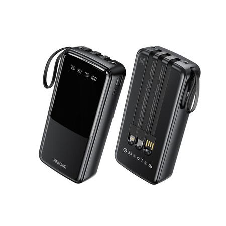 WEKOME WP-10 Pop Digital Series - Power bank 20000 mAh with built-in USB-C / Lightning / Micro USB / USB-A cable (Black)