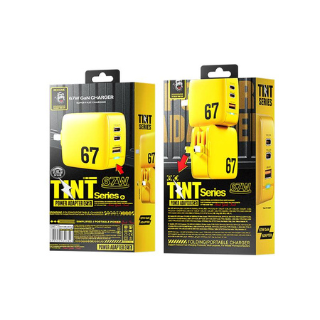 WEKOME WP-U141 Tint Series - 2x USB-C & USB-A Super Fast Charger GaN 67W Power Charger (Yellow)