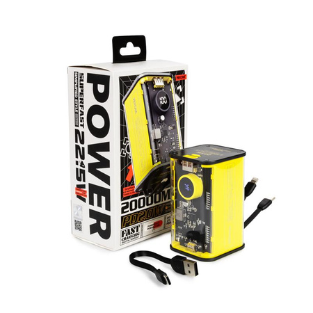 WEKOME WP-347 Vanguard Series - Power bank 20000 mAh Super Fast Charging with built-in USB-C PD 20W & Lightning + USB-A QC3.0 22.5W cable (Yellow)